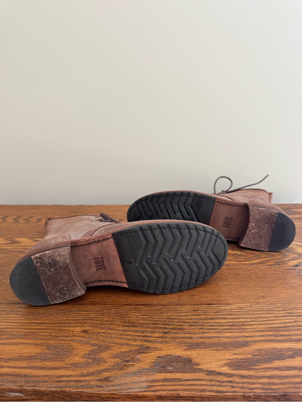 FRYE Veronica Distressed Brown Lace-Up Combat Boots - Picture 5 of 6